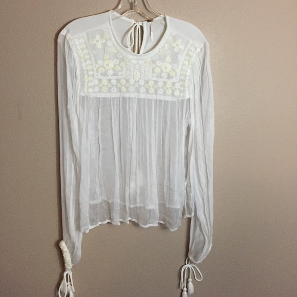 Free People white retro sheer femme blouse size small - Picture 2 of 8